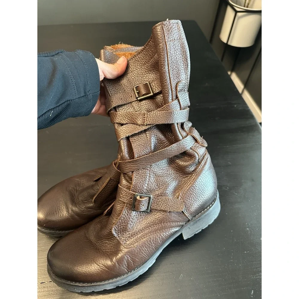 Steve Madden Banddit‎ Belted Biker Boots Brown Women's *Size 10